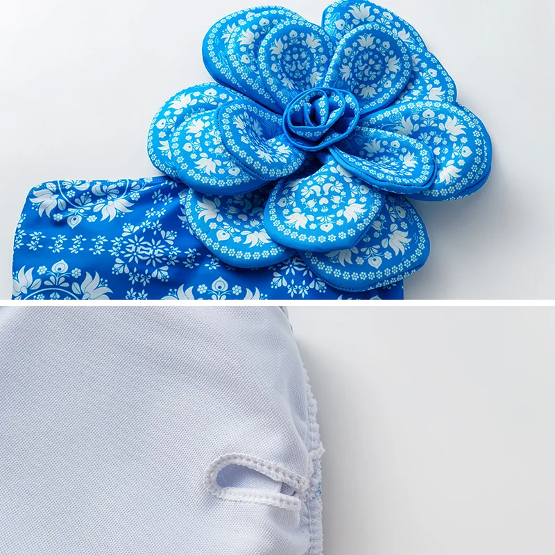 Traje de baño Floral de una pieza para mujer, traje de baño con estampado de decoración de flores grandes en 3D, conjunto de Bikini, ropa de estilo de vacaciones en la playa, falda de vestido Maxi