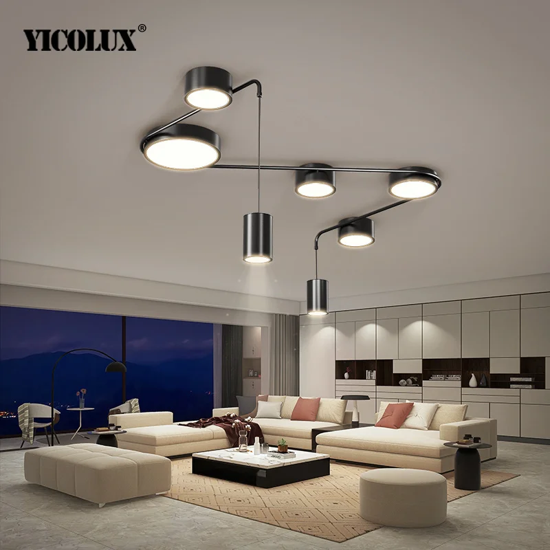 Round Modern LED Chandelier Lights Living Dining Room Pendant Bedroom Hall Bar Lamps Indoor Lighting Home Decor With Spotlights