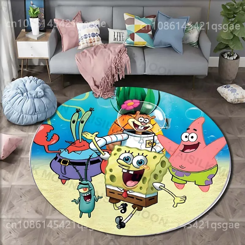 Cartoon SpongeBob SquarePants Print Round Carpet for Living Room Bedroom Table and Chair Sofa Home Decor Area Rug Luxury Gift
