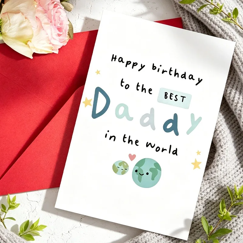 Handgezeichnete Geburtstagskarte für Papa, Happy Birthday, Bester Papa, künstlerische Illustration