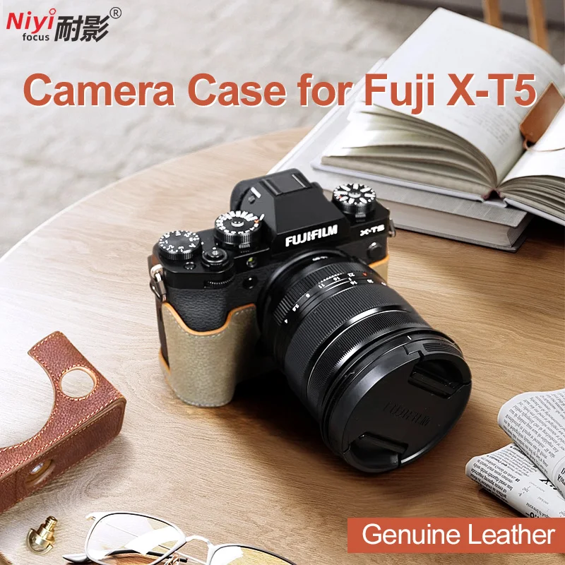 Demi-étui pour appareil photo en cuir PU avec bracelet pour appareil photo Fuji XT5, étui en cuir véritable, ouverture inférieure de la batterie pour housse Fuji XT5