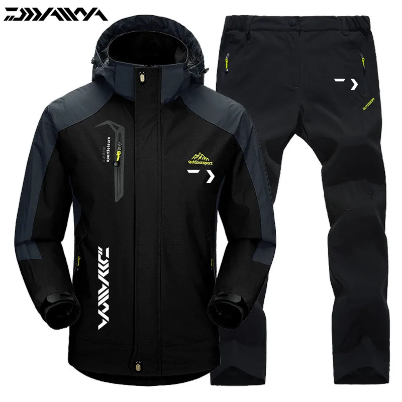 

2025 Spring Autumn Men Thin Waterproof Windproof Fishing Suits Hooded Climbing Fishing Jacket Breathable Quick Dry Fishing Pants