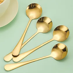 Golden Stainless Steel Round Head Teaspoons Dessert Coffee Spoons Children's Soup Ladle Home Kitchen Utensils Tableware