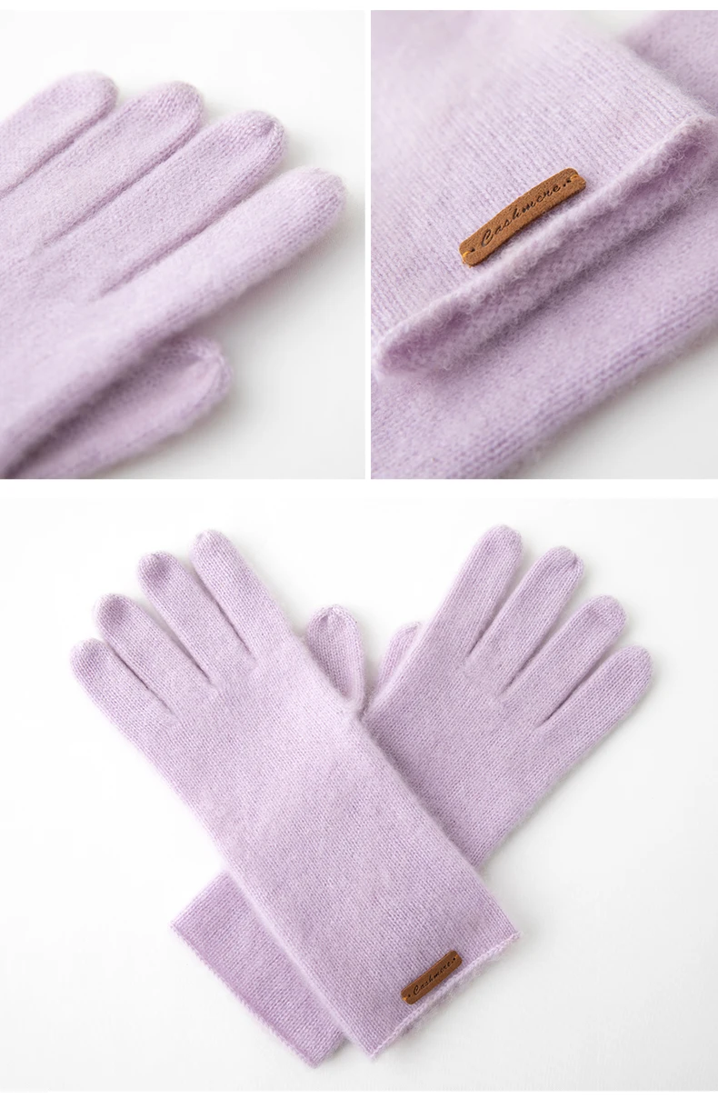 High-Quality Pure Cashmere Five-Finger Gloves Solid Color Long Warm Gloves For Men/Women Winter Outdoor Knitted Mittens Unisex