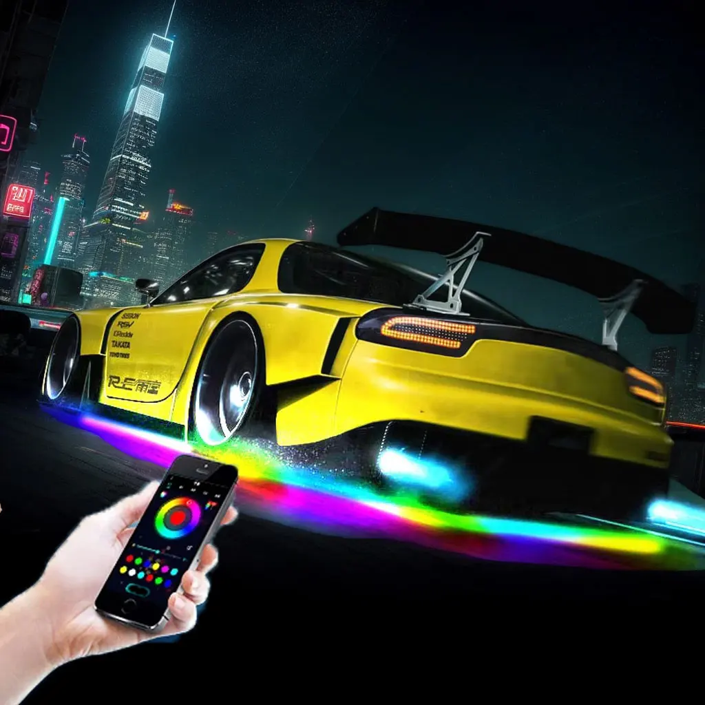 Led Car Underglow Light Strip Remote APP Control RGB Flexible Waterproof Automobile Underbody Neon Ambient Mood Lights 12V
