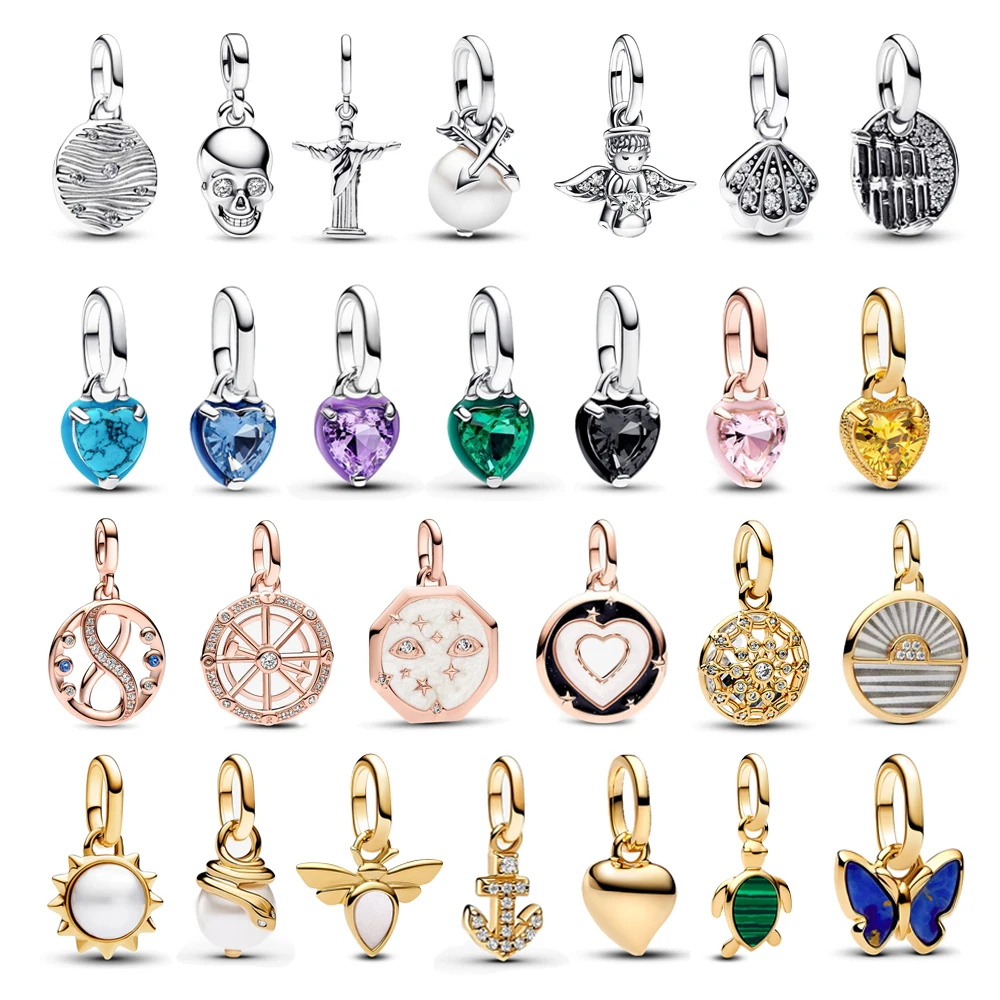 Exquisite 925 Sterling Silver Mini Multicolor Gemstone Shell Angel Ocean ME Pendant Fit DIY Bracelet Necklace Matching Gifts