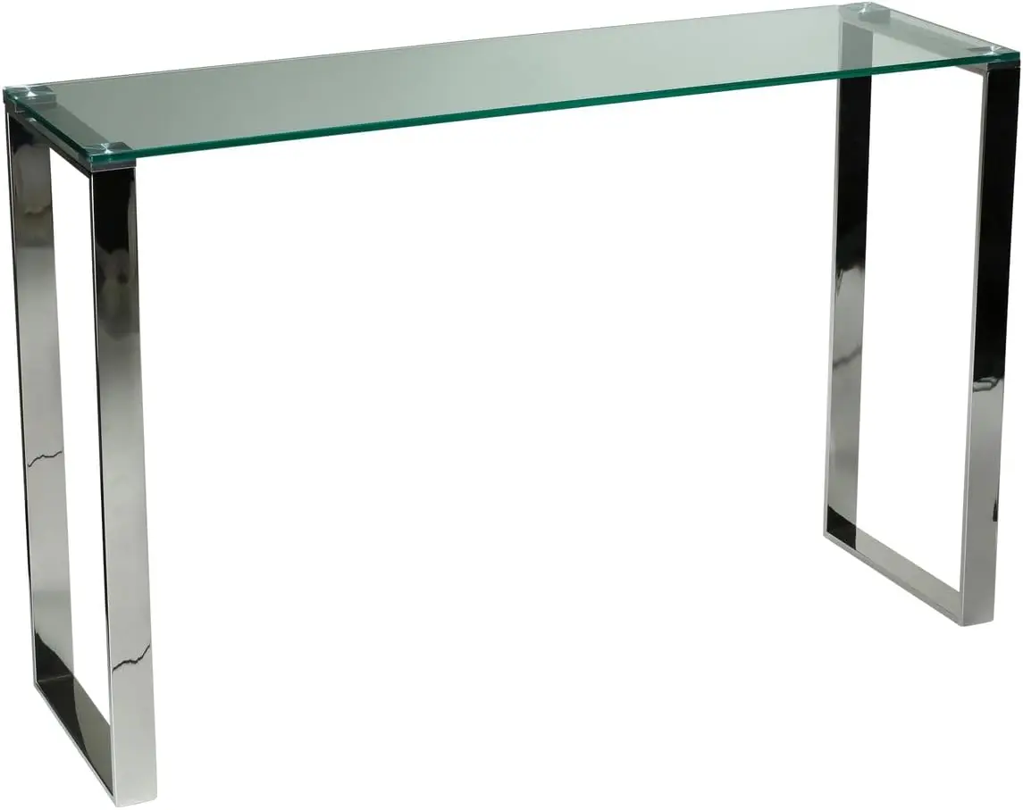 Home Remi Contemporary Glass Console Table with Chrome Finish