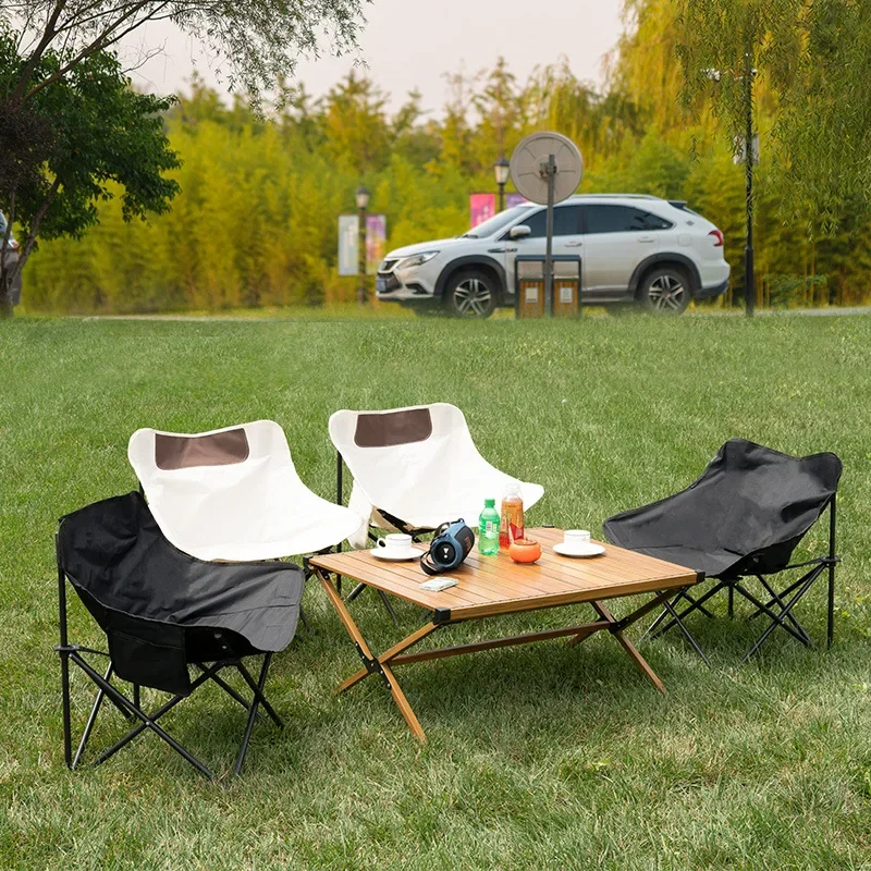 

2 Pcs Outdoor Folding Chair Moon Chair Picnic Chair Easy Carry Camping Folding Chair Easy to Install Lightweight Stable Chair