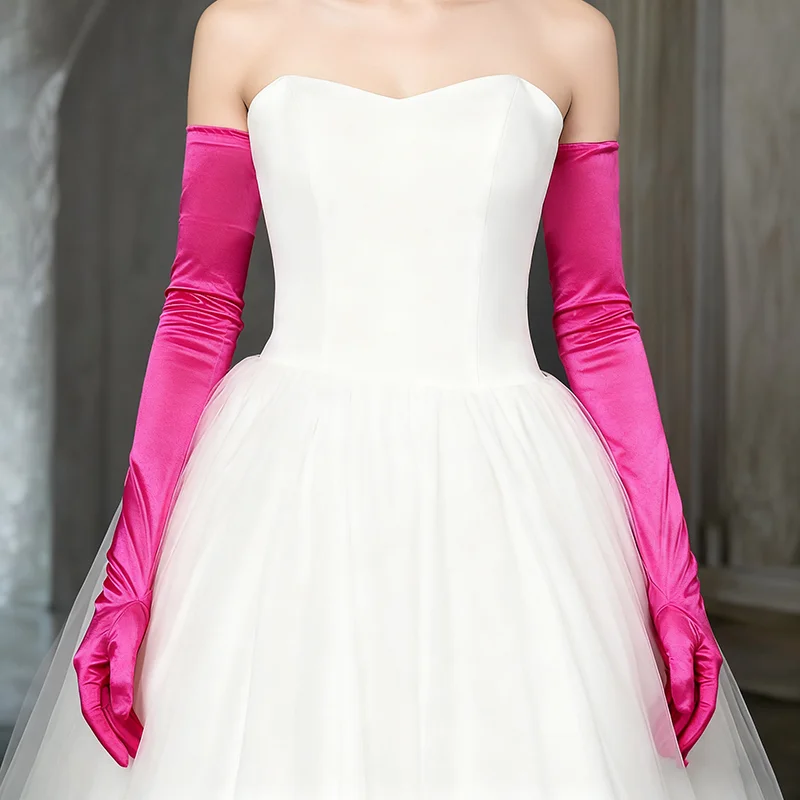 ถุงมือผ้าซาตินยืดหยุ่นสำหรับผู้หญิง ยาว 70 ซม. เหมาะสำหรับงานแต่งงาน งานแสดง งานคอสเพลย์ งานราตรี หรือโอกาสพิเศษอื่นๆ ให้ลุคสง่างาม