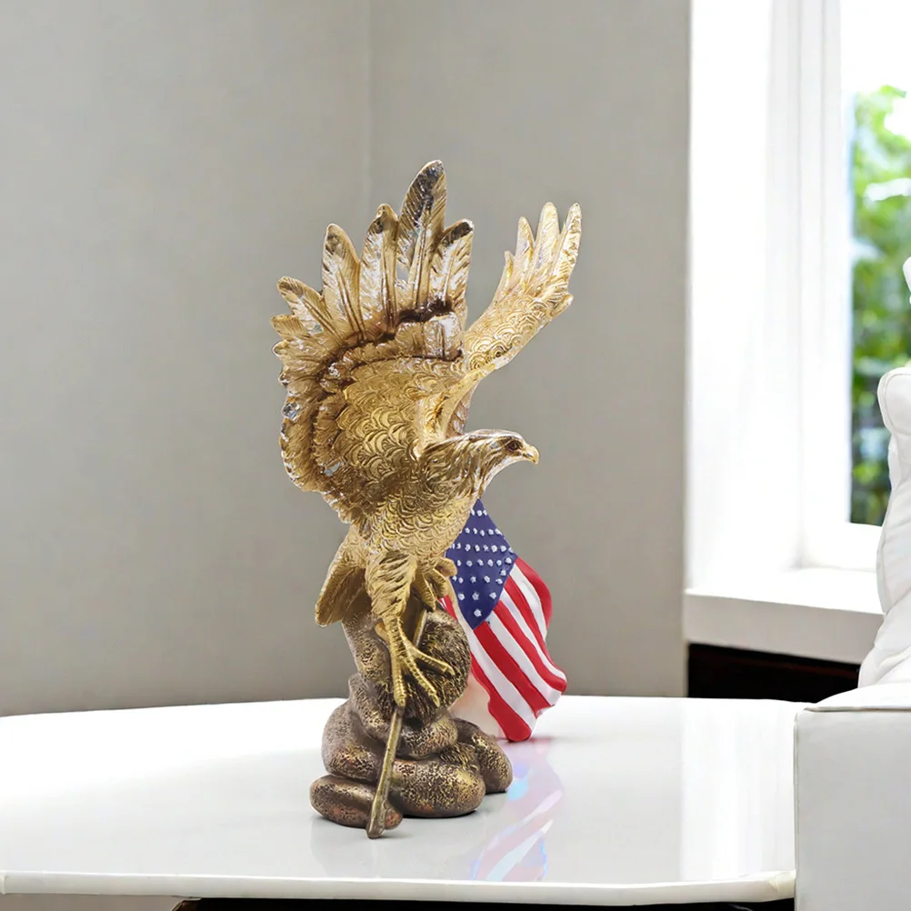 

Resin Eagle Statue Decor American Flag Desktop Ornament Office Home Decoration Patriotic Independence Day Gift