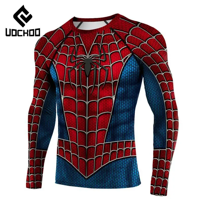 Spider Cosplay Costume for Men Superheroes T-Shirts Red Blue Long Sleeve Compression Shirt Workout Tops Male Fashion Clothes