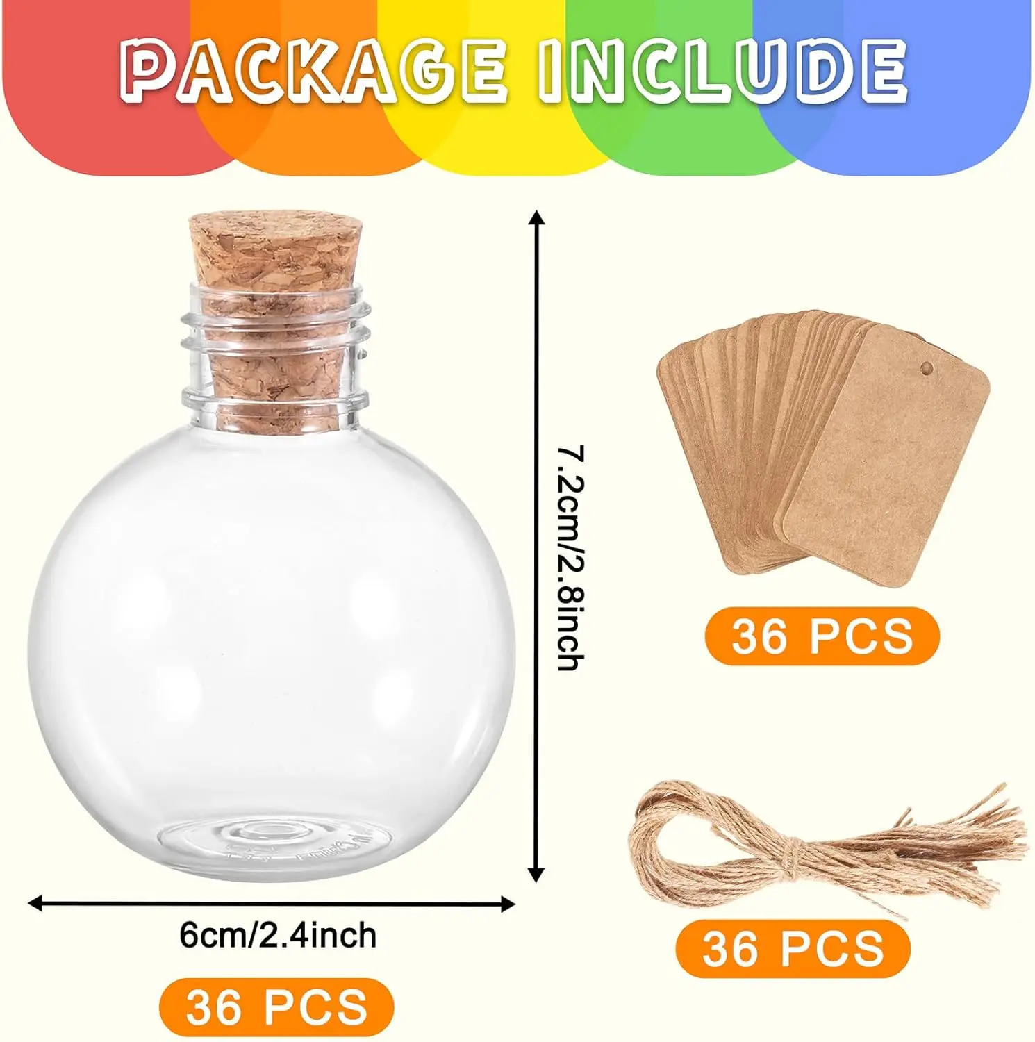 Spherical Plastic Potion Bottles Ball Shape Round Bottles 3.4 oz Sand Art Bottles with Corks and Tags Decorative Bottle Candy