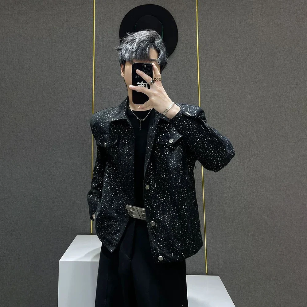 

Winter New Men's Gold Foil Long-Sleeve Denim Jacket American Retro Fashion Trendy High Street Casual Loose Fit Niche Men's Top