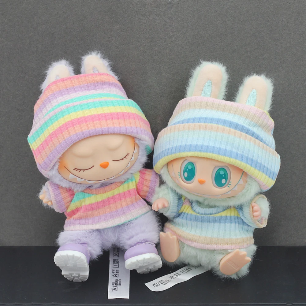 

Rainbow Striped Casual Sweater T-shirt Set Suitable for 17cm Labubu Dolls Soft Cotton Set Suitable for Daily Style