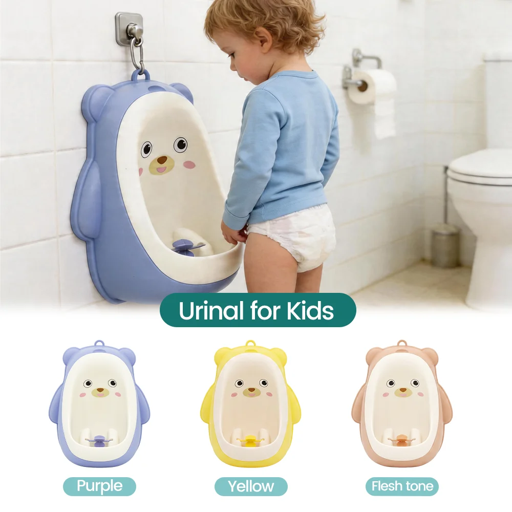 Urinario Infantil con Diseño de Oso, Inodoro de Entrenamiento para Niños con Indicador de Orientación y Tanque Desmontable
