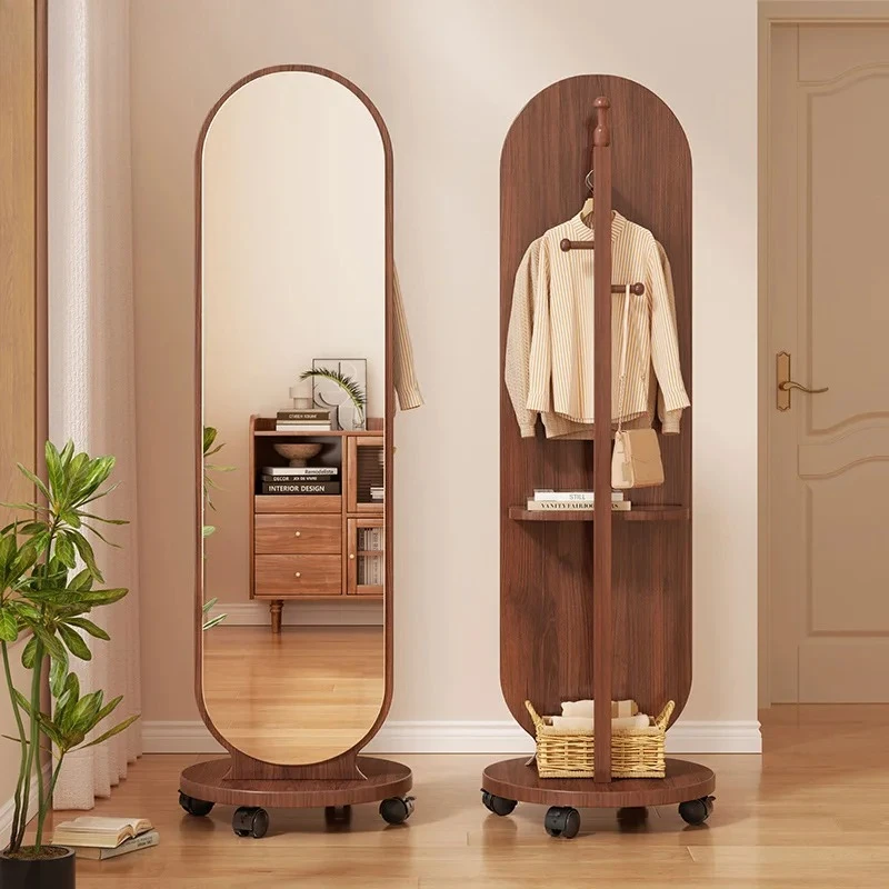 

Freestanding Full Body Mirror with Clothes Rack, 360° Rotating Floor dress Mirror for Bedroom