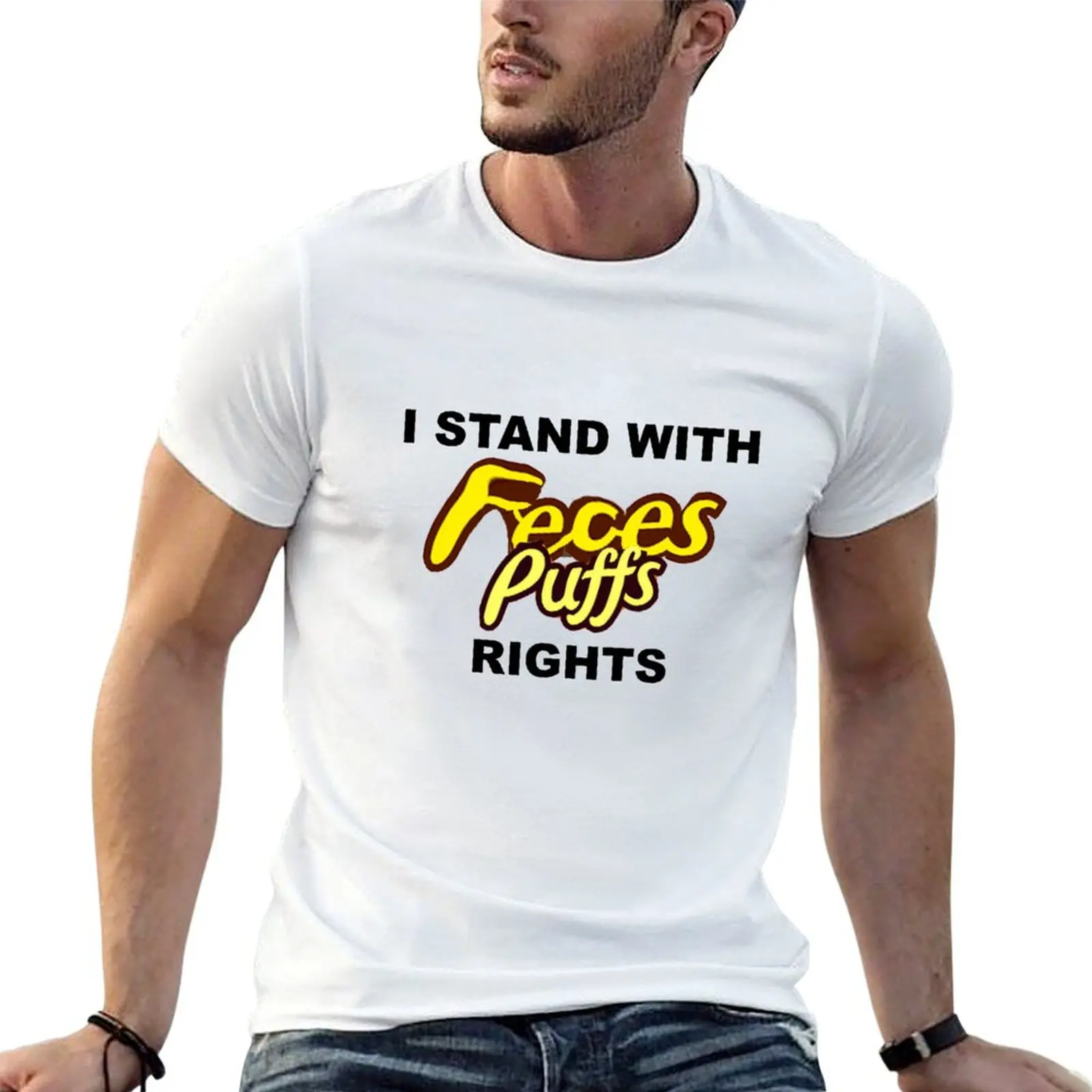 Feces Puffs Rights T-Shirt Basic Breathable Solid Color T-Shirt