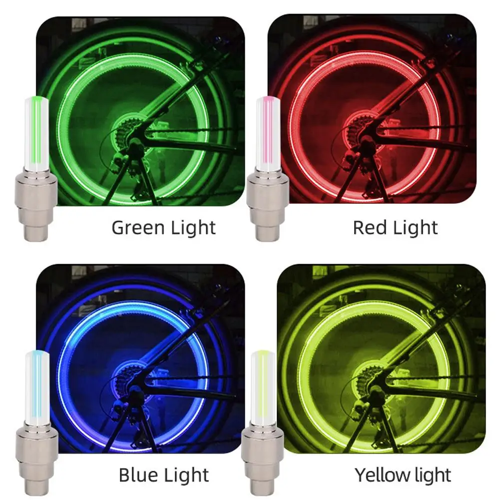 Luces LED de 2 piezas para bicicleta, tapa de válvula de neumático, linterna, válvula de aire para coche, motocicleta, radios de rueda, accesorios para bicicleta