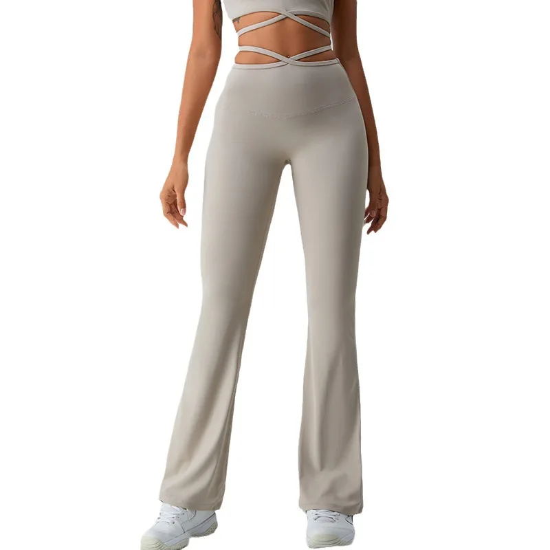 Waist Strap Cross Yoga Pants Women's Naked High Waist Micro Rage Wide Leg Pants Running Sports Fitness Yoga Clothes
