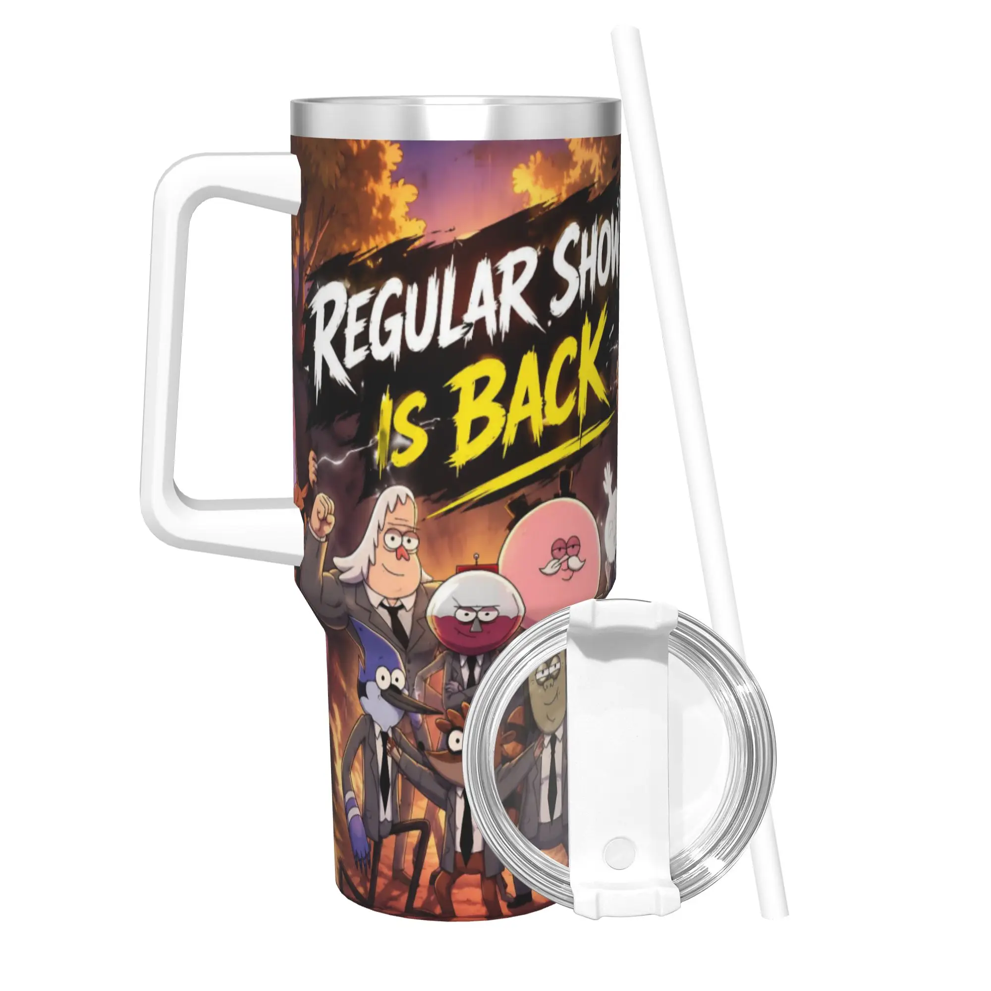 Regulars Show Cartoon Character Tumbler With Straw  Stainless Steel Travel Mug Double Wall Vacuum Insulated for Cold Or Hot 40oz