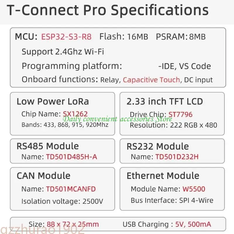 

97QB T-ConnectPro ESP32S3 Advanced Loras Module SX1262 с 2,33-дюймовым дисплеем TFTS для разработчиков и энтузиастов