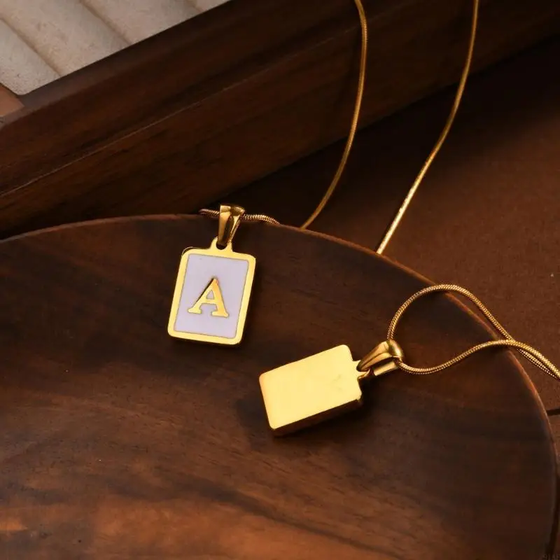 91AF Fashion Stainless Steel Necklace with White Letter Card Pendant Unisex Necklace