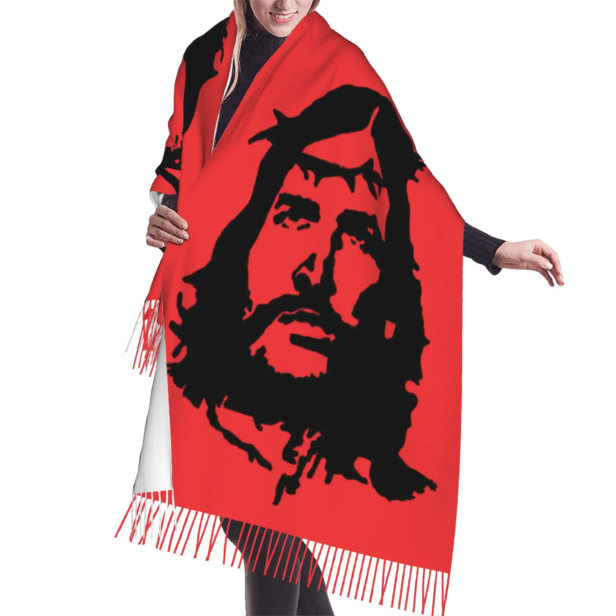Custom Jesus Christ Scarf Wrap Women Long Winter Warm Tassel Shawl Unisex  Scarves