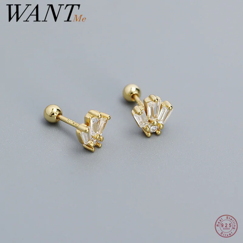 WANTME 925 Sterling Silver Bohemian Piercing Screw Bead Stud Earrings for Women Fashion European Ear Bone Jewelry Accessories