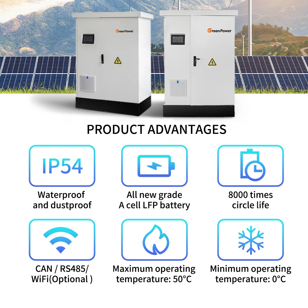 GreenPower Energy Storage 50kWh 60kWh Hybrid Lithium Battery Solar 512V 614.4V 20kw 30kw Industrial Commercial Power Station