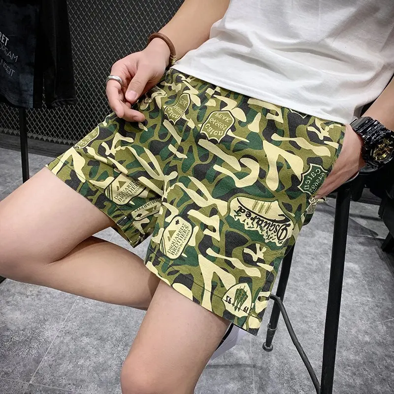 Clássico militar camuflagem impresso shorts lavado camuflagem shorts de algodão puro masculino praia shorts moda casual tático shorts