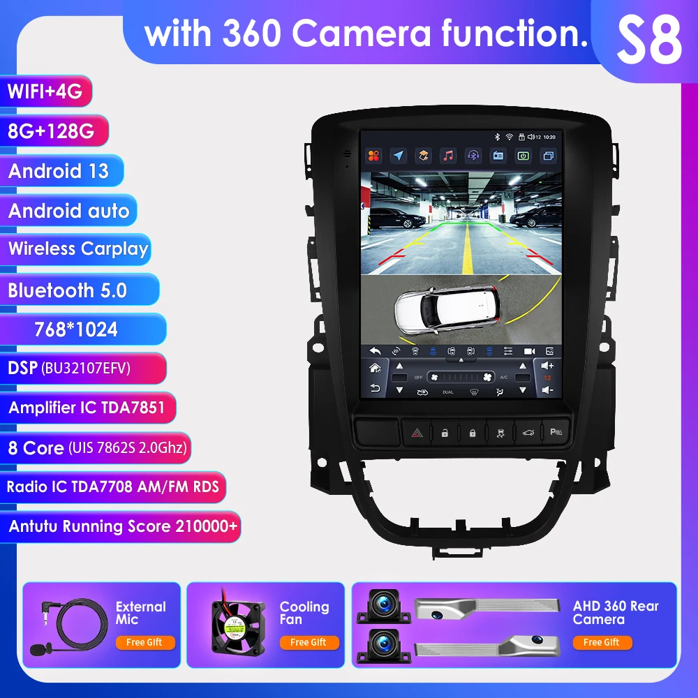 9.7 Inch Android 13 Auto Radio Voor Opel Astra J Vauxhall Buick Verano 2009-2015 Multimedia Video 4G Wifi Carplay Head Unit 7862