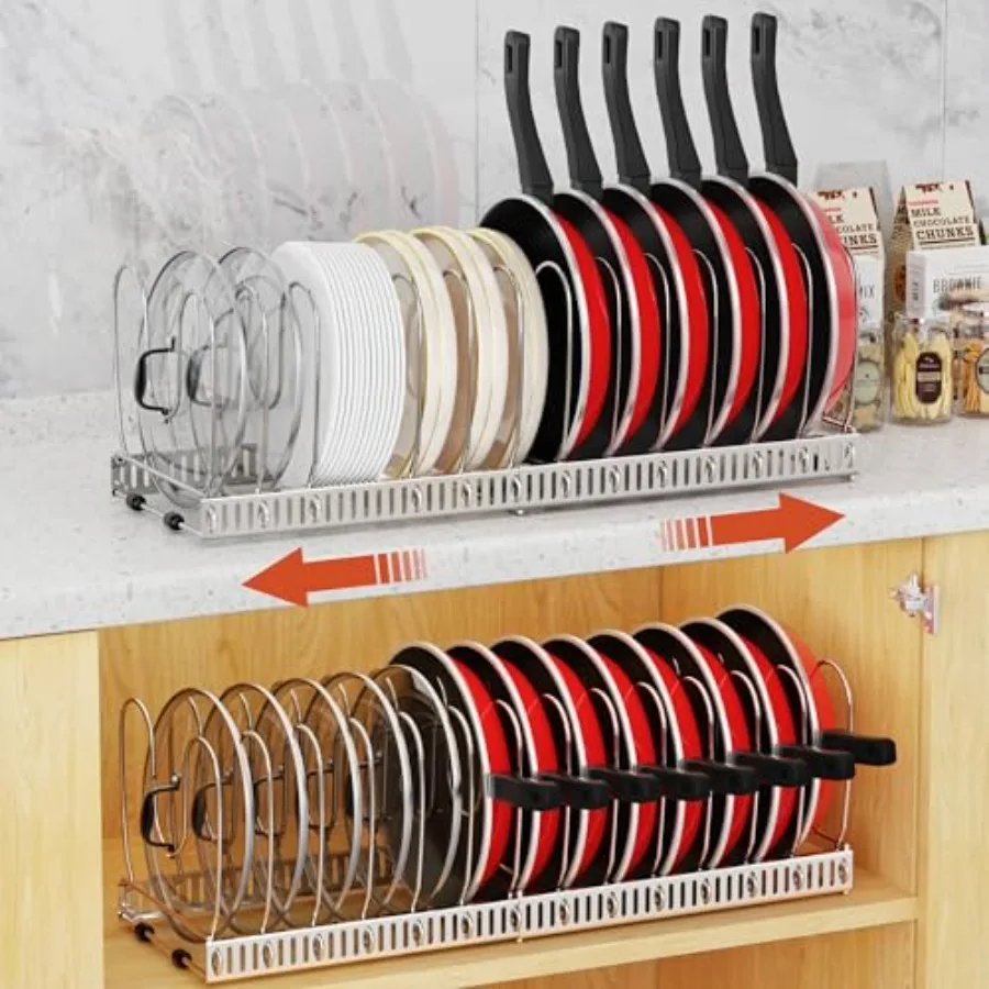 

2 Pack Pot and Pan Organizer, 12"-23" Expandable Pot Lid Organizer with 14 Adjustable Dividers, Pan Lid Holder Storage Rack for