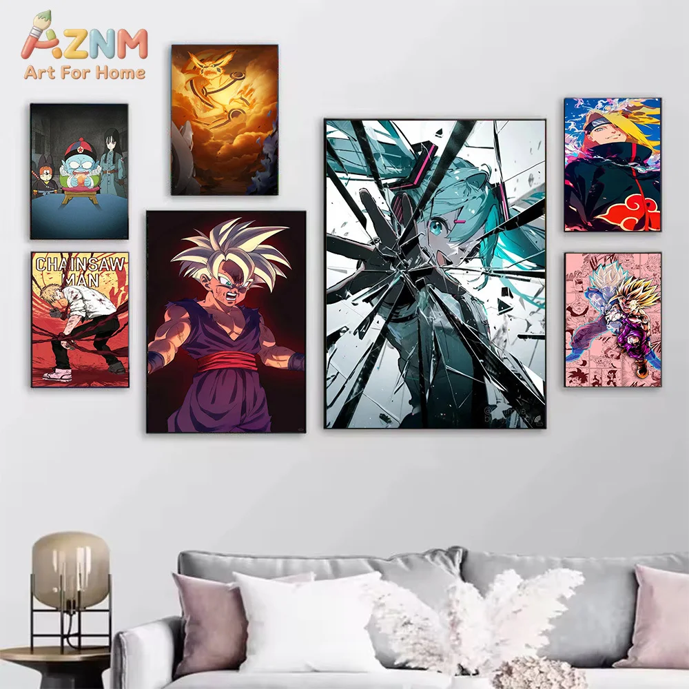 AZNM Dragon Ball Naruto Chainsaw Man Anime Canvas Wall Art Print Poster Unframed Painting for Room Decor