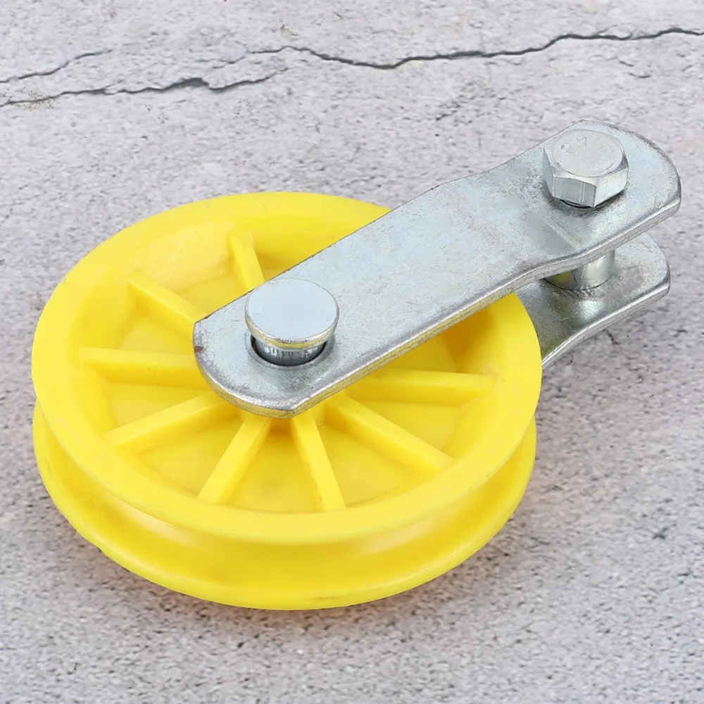 2pcs Yellow Greenhouse Pulley Galvanized Iron Bracket Plastic Wheel Metal Pulley Corrosion Resistant Pre-Reserved Mounting Holes