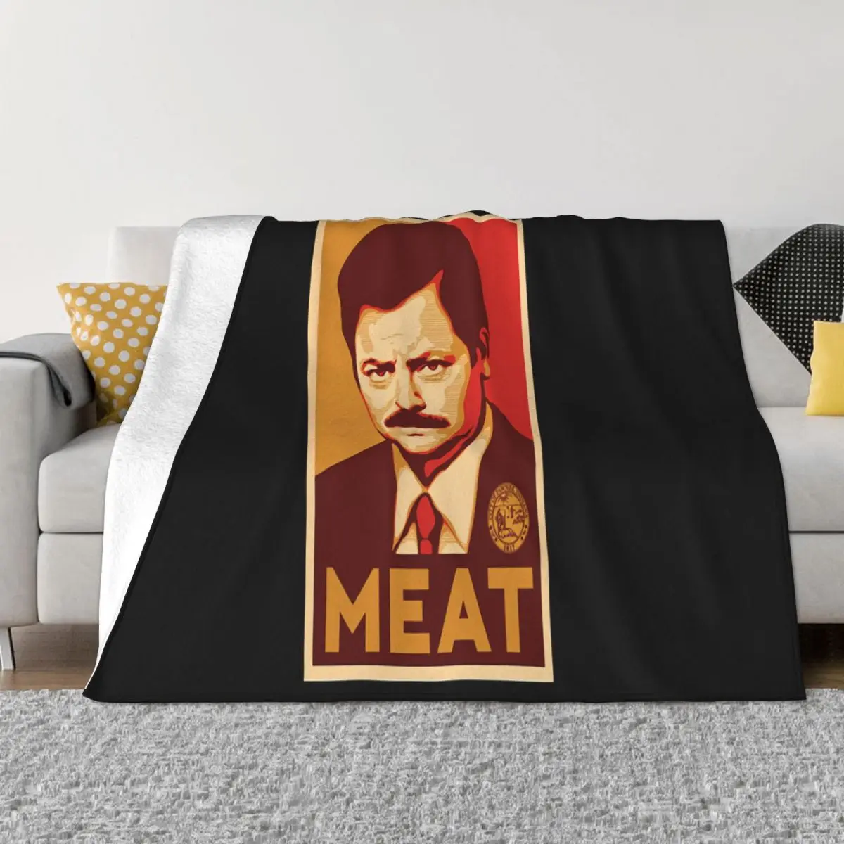 Men's Funny Ron Swanson Top On Sale Simple Surprise Straight Printing Music Hipster New Arrival Formal Throw Blanket