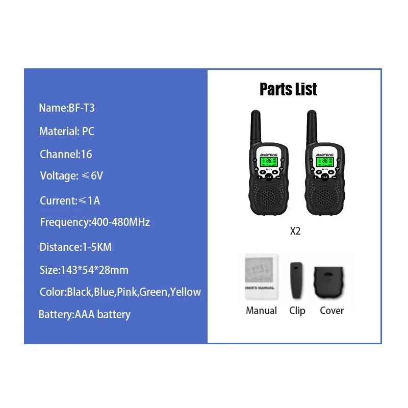 2 قطعة ل BAOFENG BF-T3 جهاز اتصال لاسلكي صغير للأطفال اتجاهين أجهزة الراديو الأطفال اللاسلكية الاتصالات لعبة راديو محمول صغير هدايا الاطفال