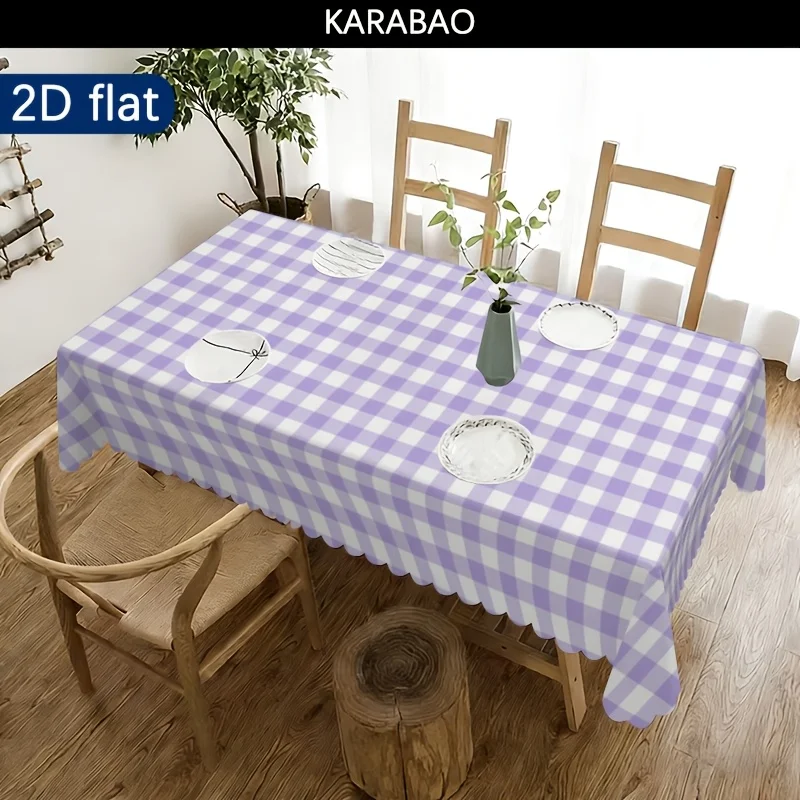 One light purple checked tablecloth, with a fresh and simple style, suitable for outdoor use.