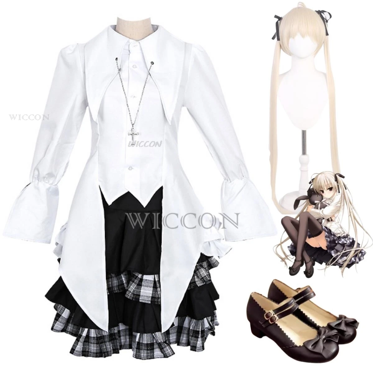 Kasugano Sora Cosplay Costume pour femme, Anime Yosuga No Sora, perruque, uniforme JK, jupe Lolita, chaussures en cuir, carnaval Kawaii sexy trempé