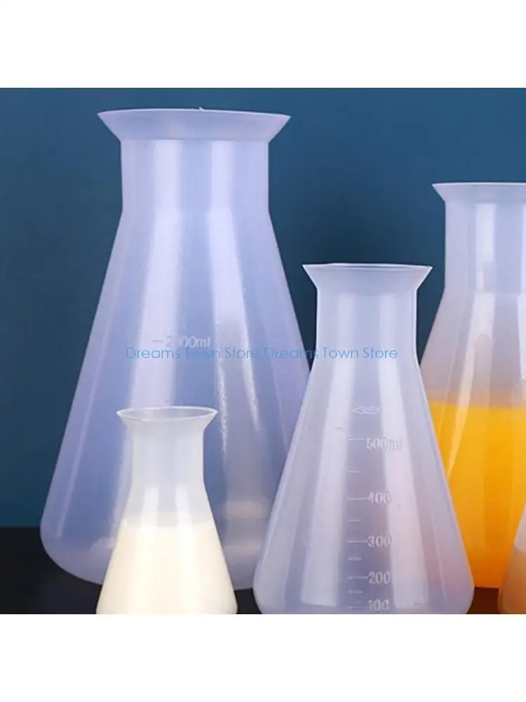 Portable Triangular Graduated Flasks with Screww Cap Clear Plastic Flasks for Lab Experiments and Education