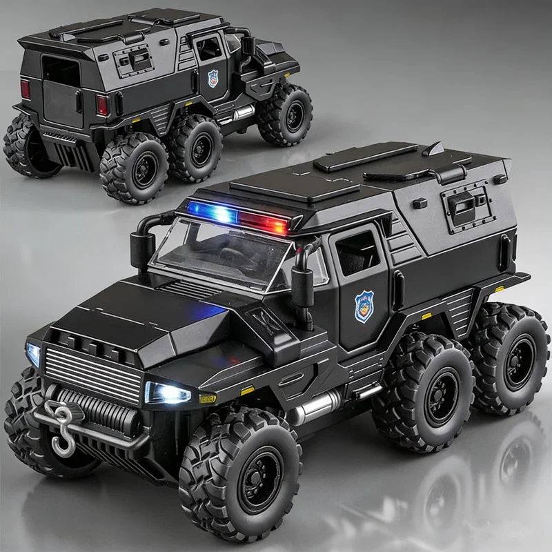 

1:32 Conqueror из сплава, взрывозащищенные автомобили, литой под давлением металлический полицейский внедорожный бронетранспортный автомобиль, модель автомобиля, звуковой свет, детская игрушка в подарок