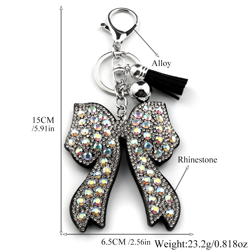 Süßer, cooler Schlüsselanhänger mit Schleife für Damen und Mädchen, voller Kristallquasten, eleganter Taschenanhänger, Schlüsselring, Schmuckzubehör – Detail 3
