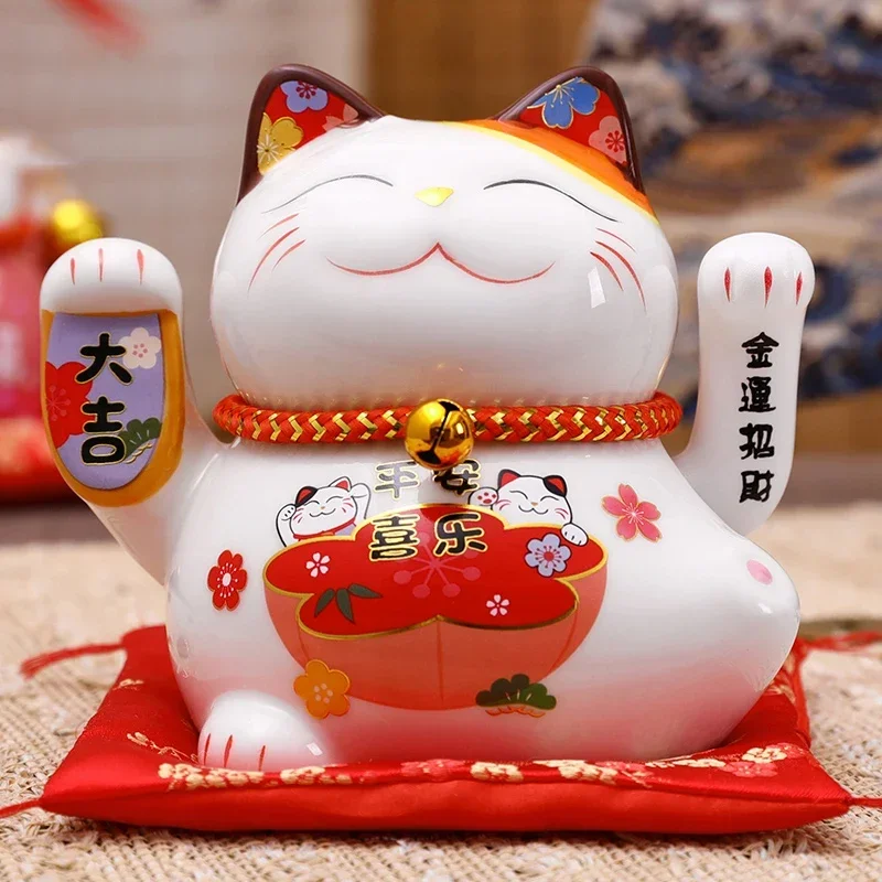 5-calowy ceramiczny kot na szczęście machający rękę Lucky Cat Plutus Cat Zasilany bateryjnie Feng Shui Maneki Neko Najlepszy prezent Dekoracja domu