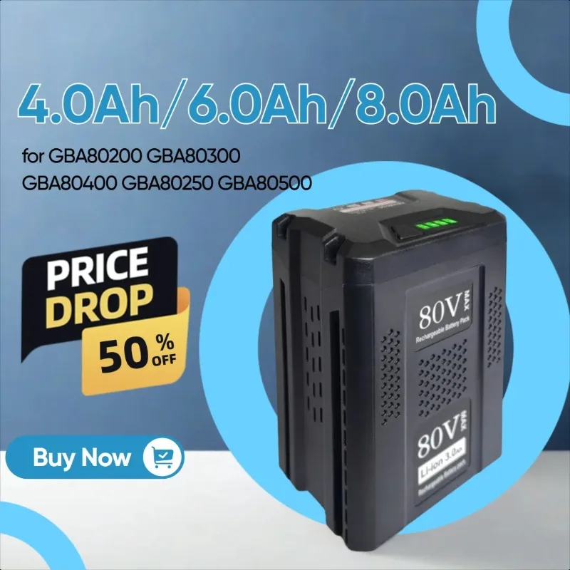 

4.0Ah/6.0Ah/8.0Ah for Greenworks 80V Replacement Rechargeable Lithium Battery for GBA80200 GBA80300 GBA80400 GBA80250 GBA80500