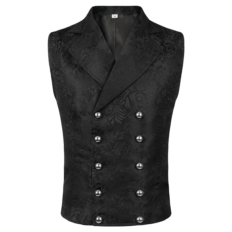 

Mens Victorian Suit Vest Men Steampunk Gothic Medieval Jacquard Double Breasted Sleeveless Waistcoat Party Halloween Costumes