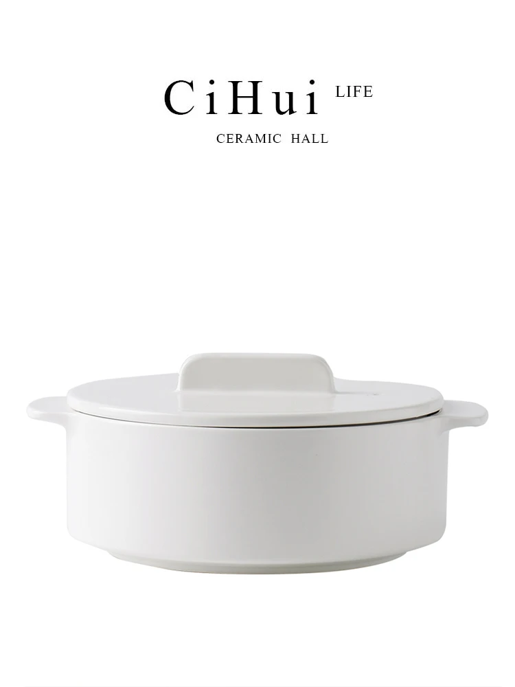 

Миска для лапши CIHui LIFE Cerc с крышкой, для общежития, с двумя ручками, для микроволновой печи, большая круглая миска для домашнего использования