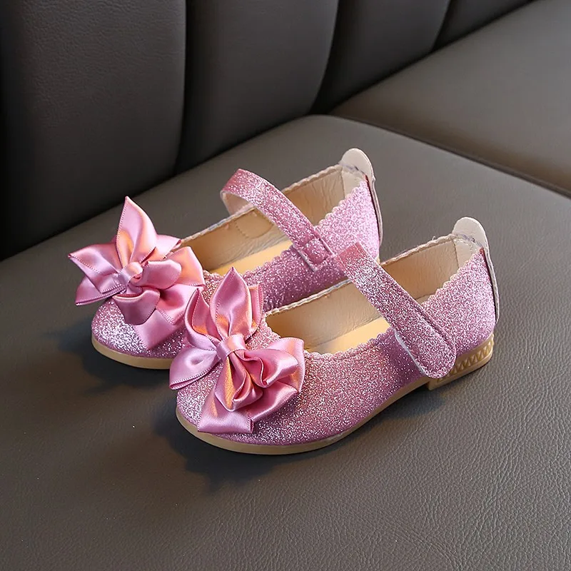 Flowers Children Girls Leather Shoes Sequins Purple Gold Princess Shoes for Kids Baby Little Girls Party Wedding Shoes New 2022