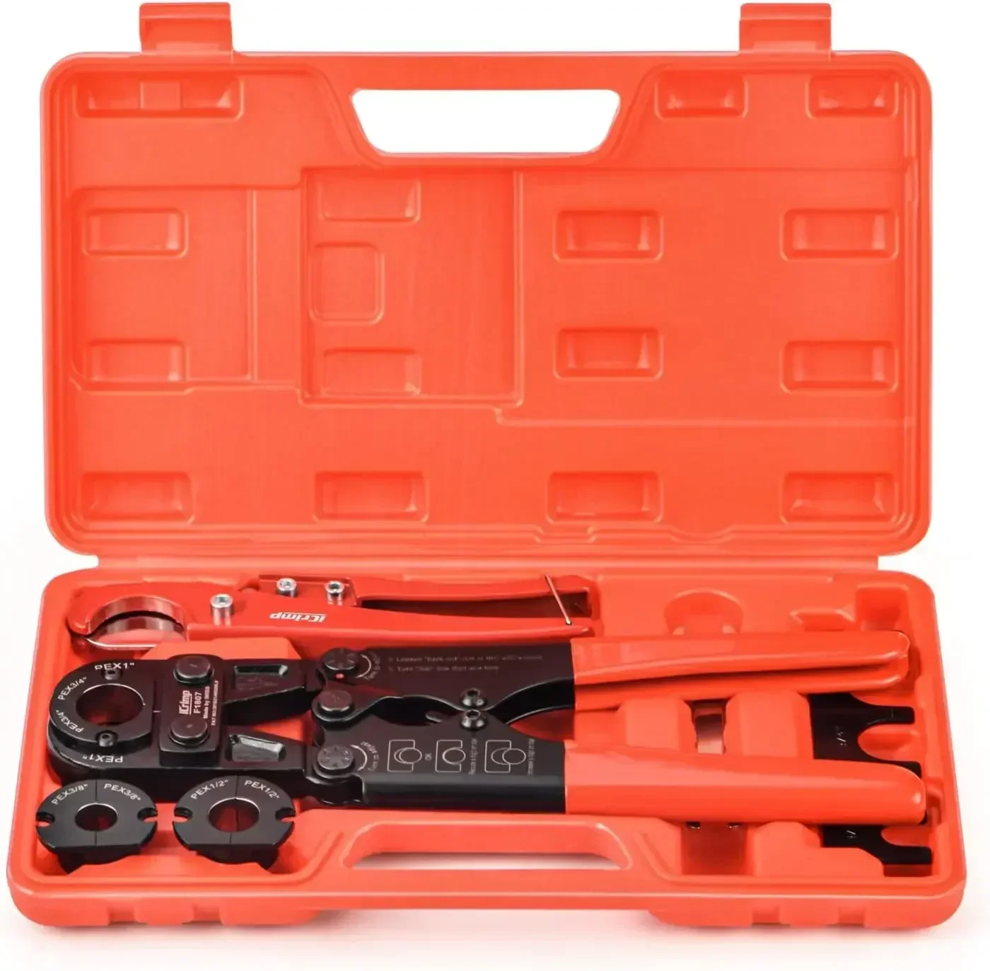 

Portable PEX Pipe Crimping Tool Kit with Free Gauge & Cutter for 3/8, 1/2, 3/4, 1-inch Copper Rings - ASTM F1807 Compliant
