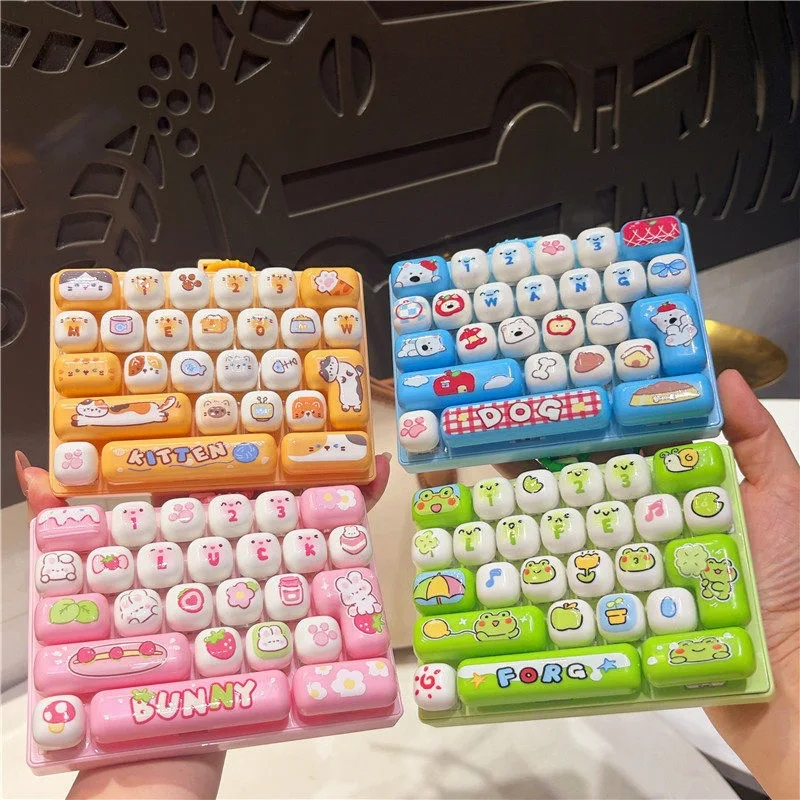 Cartoon Animal Diary 26‑Grid Fidget Keyboard Clicker Keychain Cute Stress Relief Keycap Pendant Backpack Car Bag Holiday Gift