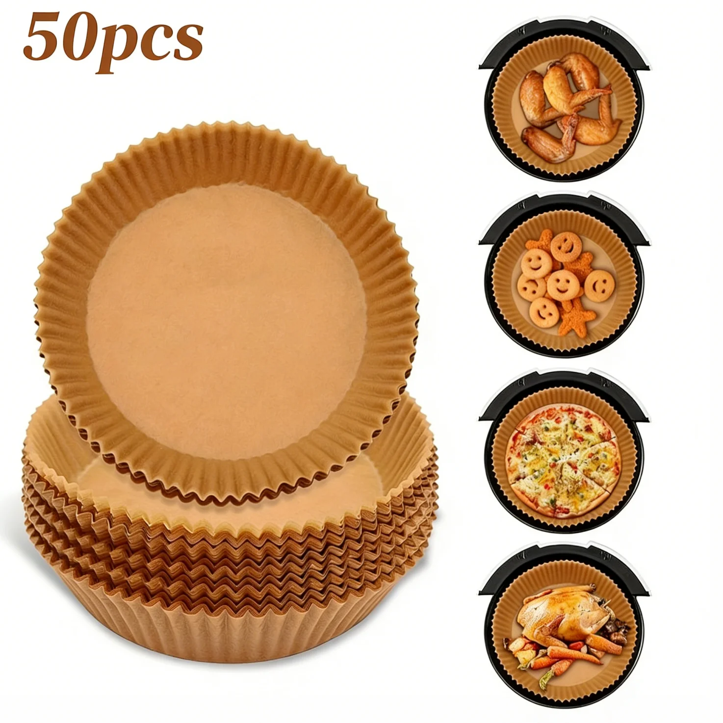 50 revestimientos de pergamino para freidora de aire (8 pulgadas/5-8 cuartos), papel absorbente de aceite antiadherente para patatas fritas/carne