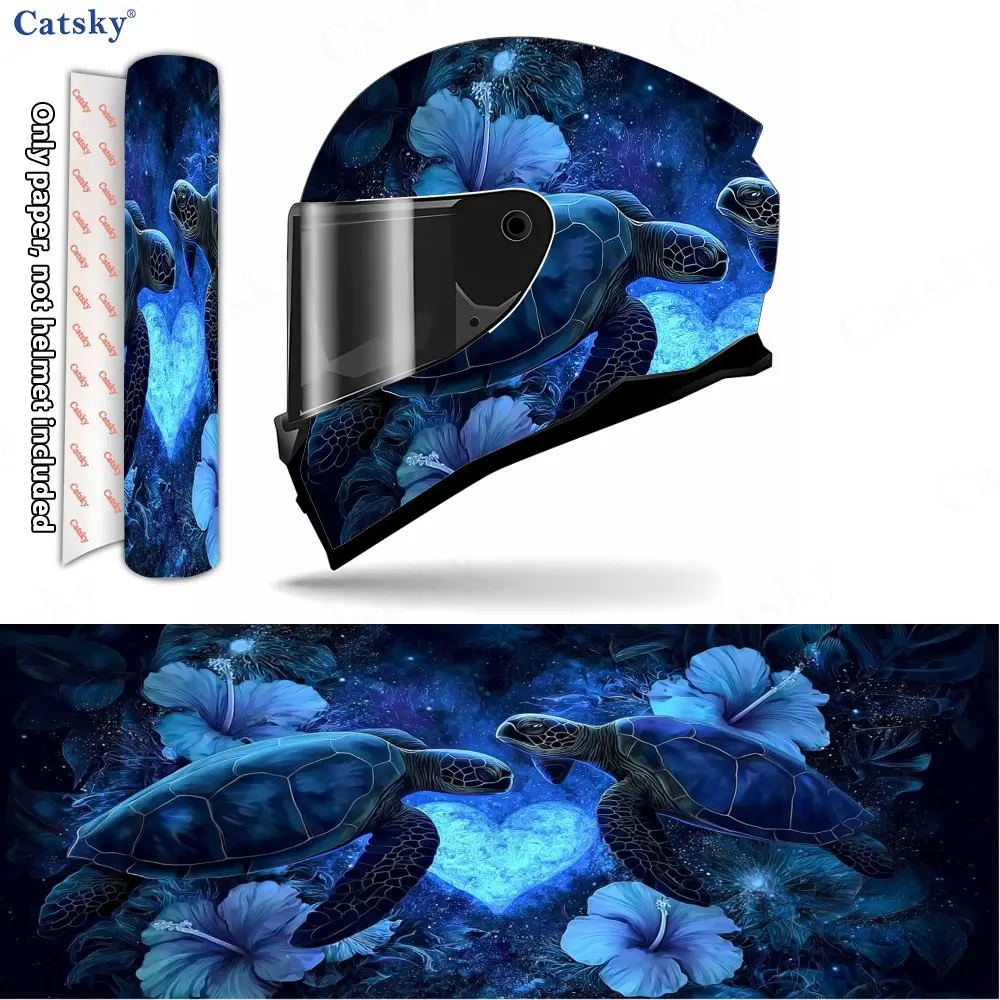 Starry Blue Realm and Turtle-Flower Realm Helmet Vinyl Wraps, Waterproof Scratch-Resistant Full Face Helmet Decals, Durable PVC